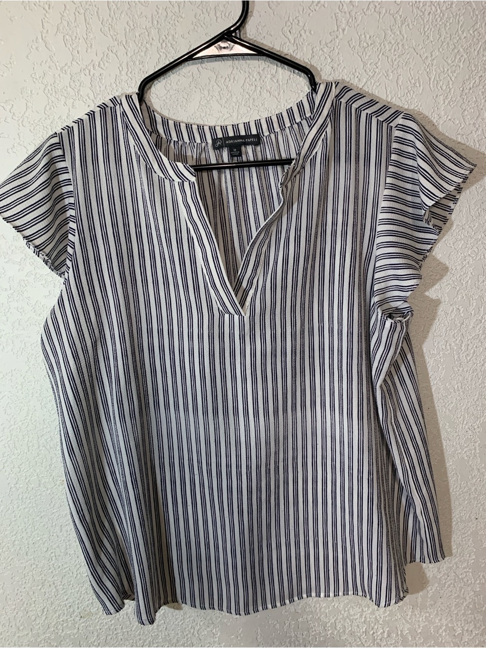 Adrianna Papell White and Navy Striped Short-Sleeve Tunic Top